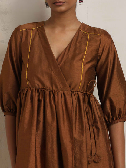 trueBrowns Brown Silk Angrakha Co-ord Set - Distacart