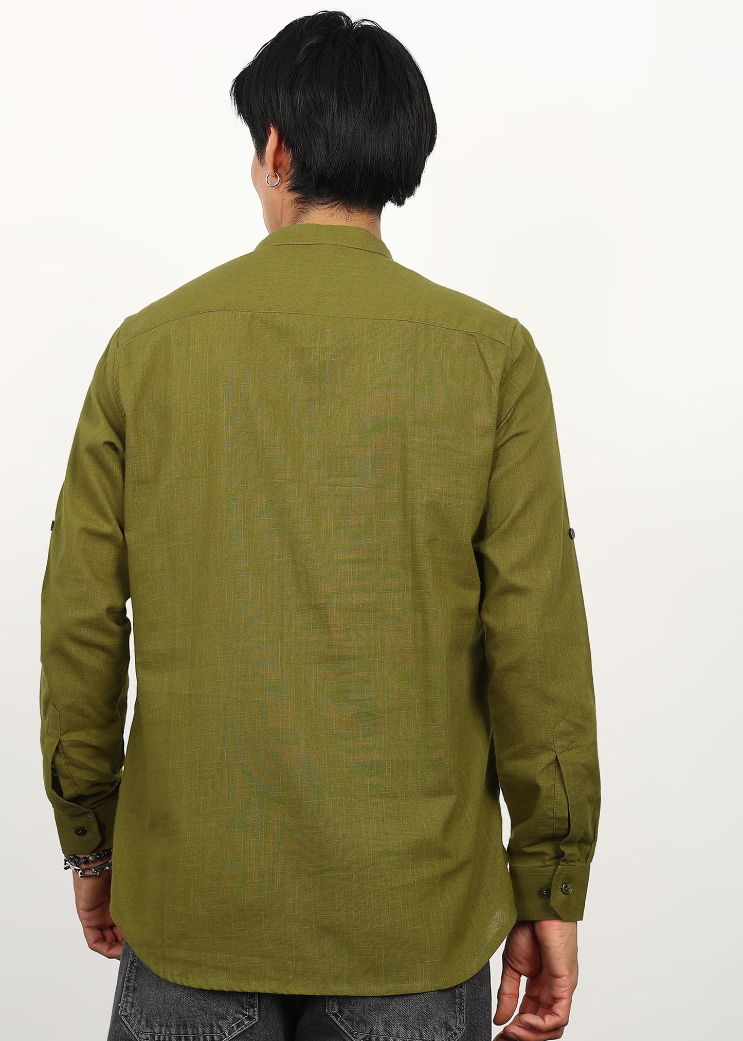 Fabmade Olive Still Linen Kurta - Distacart