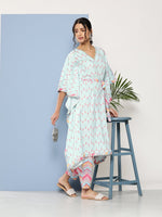 Thumbnail for Ahalyaa Women Sea Green Floral Printed Gotta Patti Kurta with Trousers - Distacart