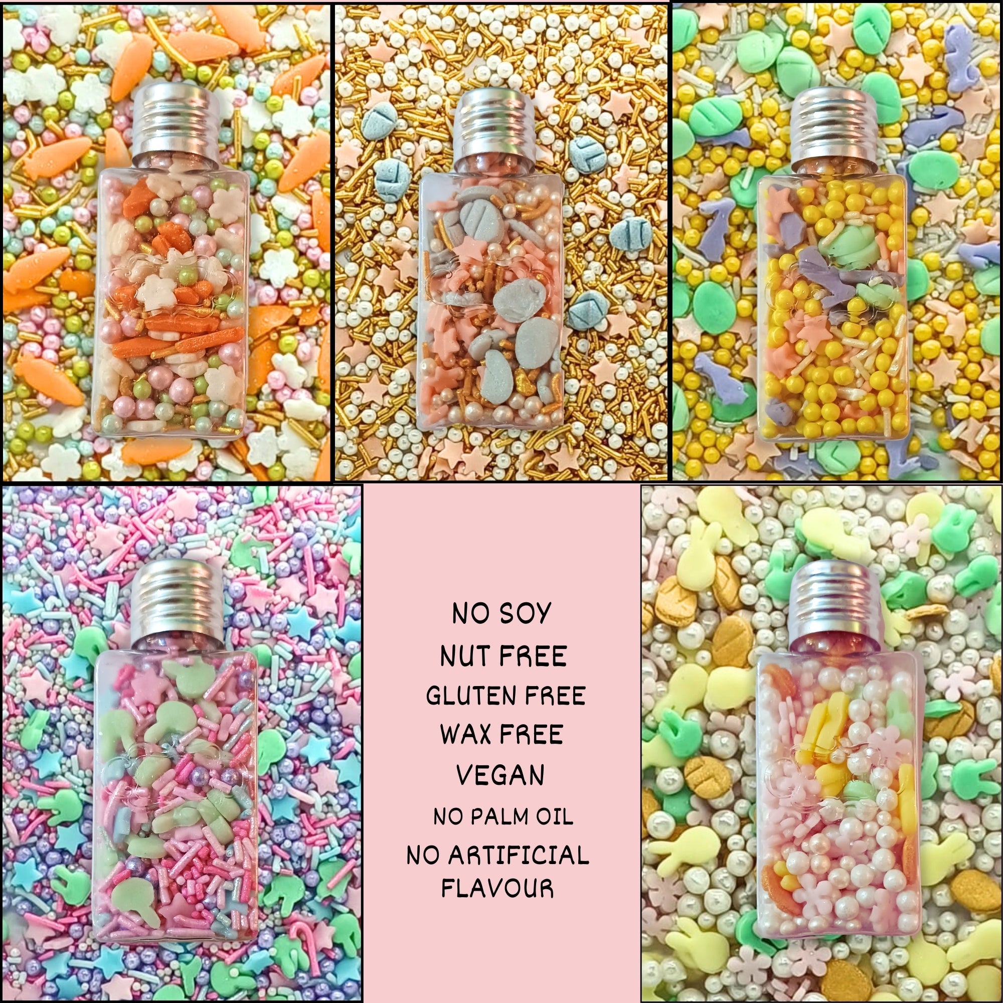confect easter sprinkles edible white pink and gold pearls vermicelli easter bunny stars pack of 5 100gms