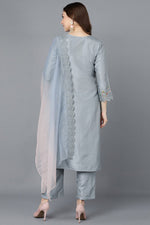 Thumbnail for Ahika Grey Poly Silk Straight Kurta Pant With Dupatta
