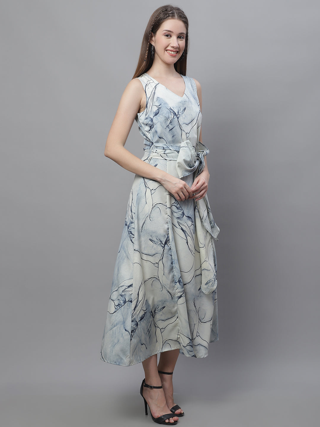 Jainish Women's Blue Printed A-Line Dresses - Distacart