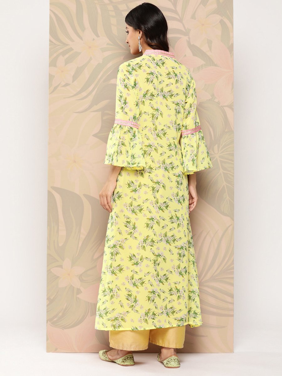 Ahalyaa Floral Printed Bell Sleeves Gotta Patti Georgette Kurta - Distacart