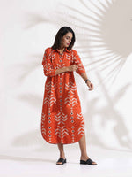 Thumbnail for trueBrowns Orange Cotton Print Shirt Dress