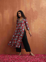 Thumbnail for trueBrowns Maroon Print High Slit Kurta Set - Distacart