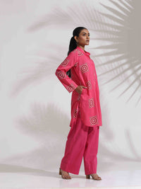 Thumbnail for trueBrowns Pink Cotton Print Kurta Co-ord Set