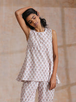 Thumbnail for trueBrowns White With Grey Buta Block Print Cotton Sleeveless Co-Ord Set - Distacart