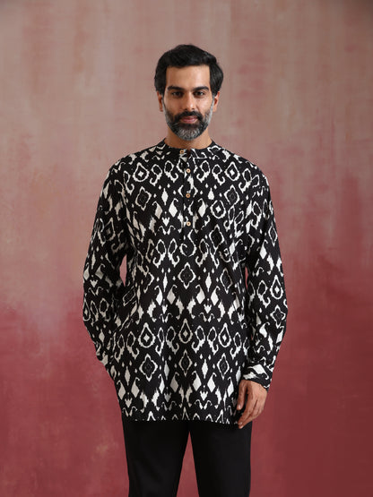 trueBrowns Men's Black Ikat Print Mandarin Collar Kurta Co-ord set - Distacart