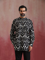 Thumbnail for trueBrowns Men's Black Ikat Print Mandarin Collar Kurta Co-ord set