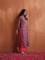 Thumbnail for trueBrowns Pink Print High Slit Kurta Set - Distacart
