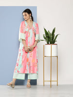 Thumbnail for Ahalyaa Women Floral Printed Pleated Gotta Patti Kurta With Palazzos - Distacart