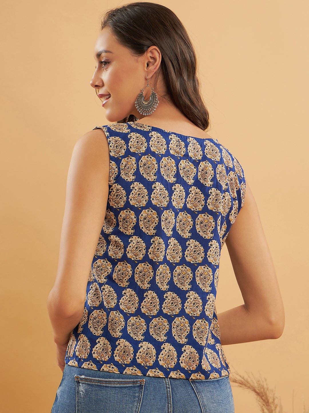 InWeave Ink Blue Small Paisley Kalamkari W/U Top