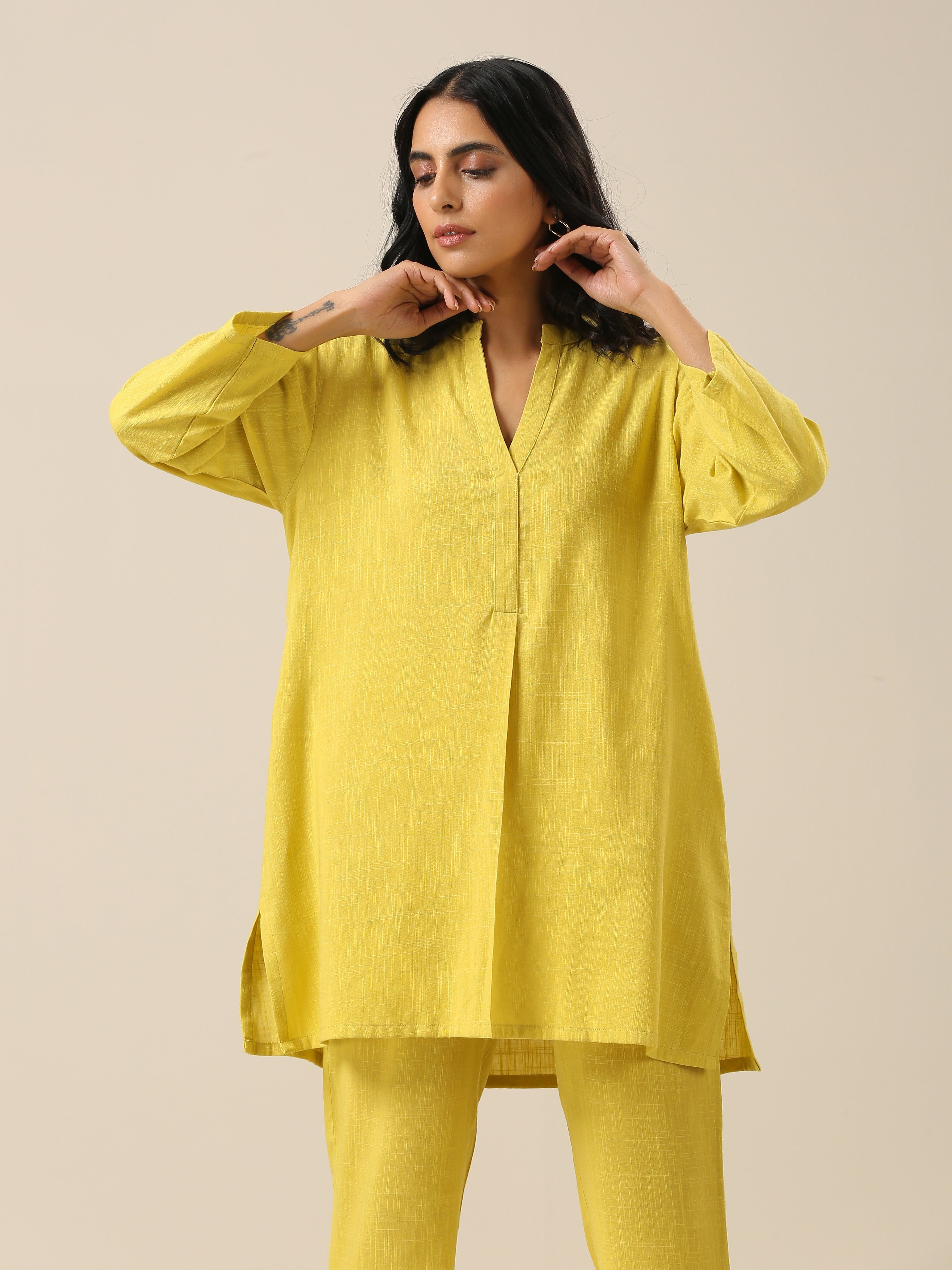 trueBrowns Lime Slub Texture Relax Fit Co-Ord Set - Distacart