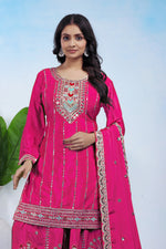 Thumbnail for Yash Enterprise Pink Chinon Silk Party Wear Embroidery Suit Set - Distacart