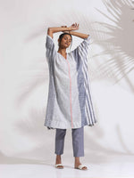 Thumbnail for trueBrowns Off-White Cotton Multi Stripe Flared Kurta Set