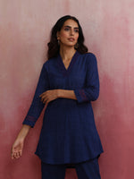 Thumbnail for trueBrowns Dark Blue Cotton Dobby Kurta Co-ord set