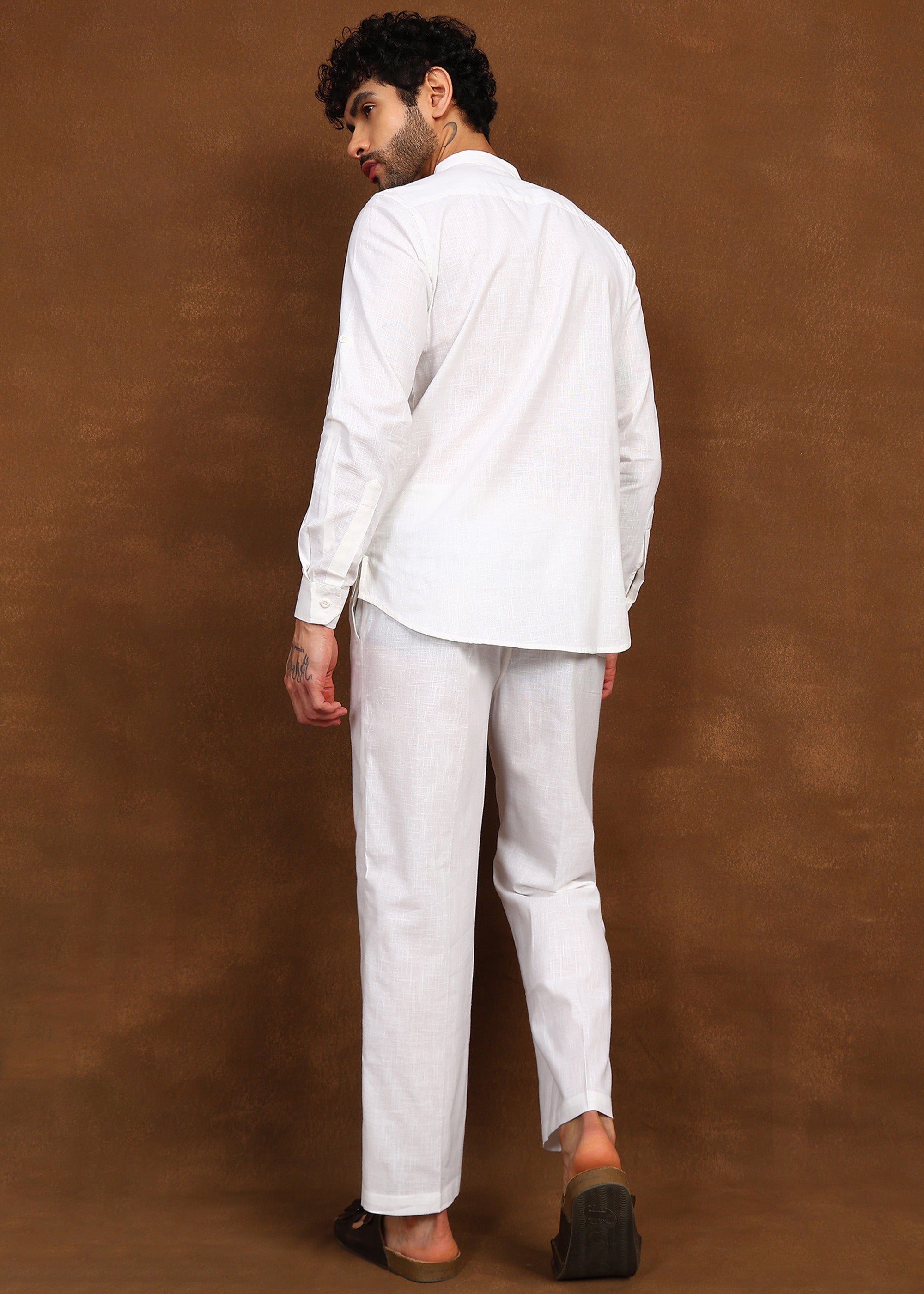 Fabmade Ivory Ease Linen Short Kurta Co-Ord Set - Distacart