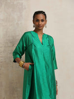 Thumbnail for trueBrowns Bright Green Silk Kurta Co-ord Set