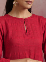 Thumbnail for trueBrowns Red Cotton Dobby Flared Kurta Set - Distacart