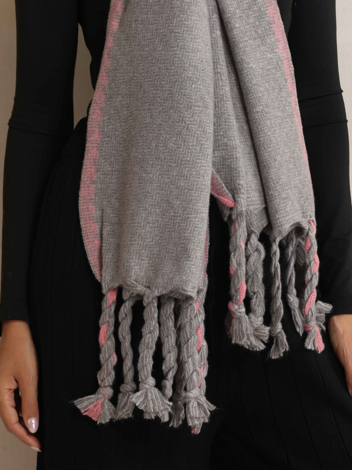 trueBrowns Grey Tassel Woollen Stole - Distacart