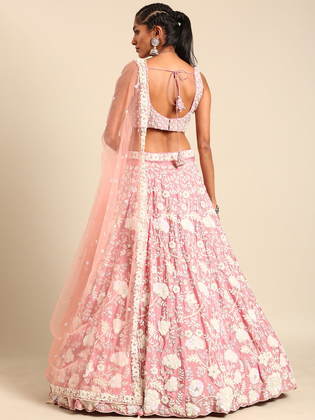 House of Panchhi Rose Gold Chinon Sequins And Zarkan Embroidery Lehenga Choli & Dupatta - Distacart