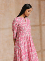 Thumbnail for trueBrowns Pink Overall Floral Block Print Cotton Flared Kurta Pant Set - Distacart