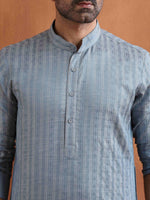 Thumbnail for trueBrowns Men's Blue Chanderi Kurta