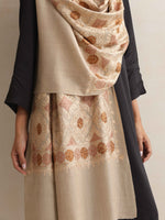 Thumbnail for trueBrowns Beige Geometric Embroidered Woollen Stole