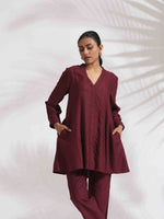Thumbnail for trueBrowns Maroon Dobby Co-ord Set