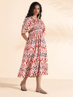 Thumbnail for trueBrowns Carrot Cotton Ikat Dress - Distacart