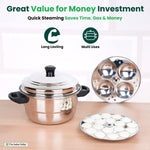 Thumbnail for The Indus Valley Premium Stainless Steel idlipot regular with mini idli plates-(3+1) Idli/ Momo Maker/  Veg Steaming Set, Tri-ply Induction Bottom, 4 Plates