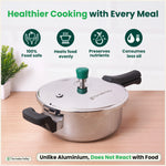 Thumbnail for The Indus Valley Tri-ply Stainless Steel Pressure Pan, Premium Quality, 3 Layer Thick Body, Heavy Bottom, 100% Food-safe, ISI Certified, Induction & Gas, 3.5/5L
