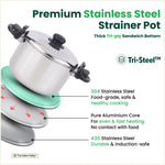 Thumbnail for The Indus Valley Tri-steel Stainless Steel Rice Pot with Strainer Lid & Lockable Bakelite Handles, Tri-ply 3-Layer Heavy Bottom | Noodle/Pasta/Corn/Soya/Veggies Boiler Pot, Steamer Cooker, Induction & Gas, 1.08 Kg, 19cm, 3.5 L
