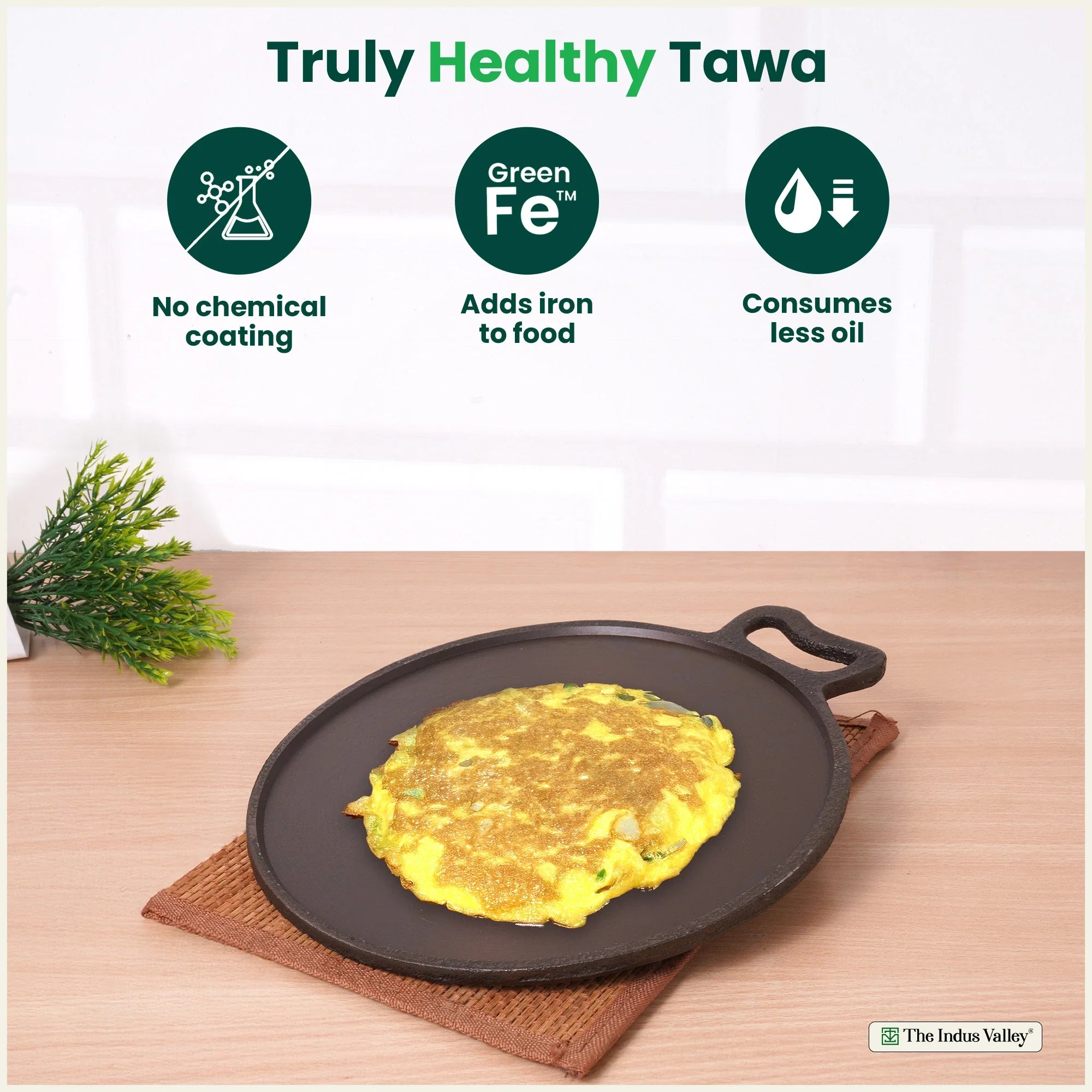 The Indus Valley Super Smooth Cast Iron Tawa,Pre-seasoned, Nonstick, 100% Pure, Toxin-free, Spatula, 26.7cm/30.2cm