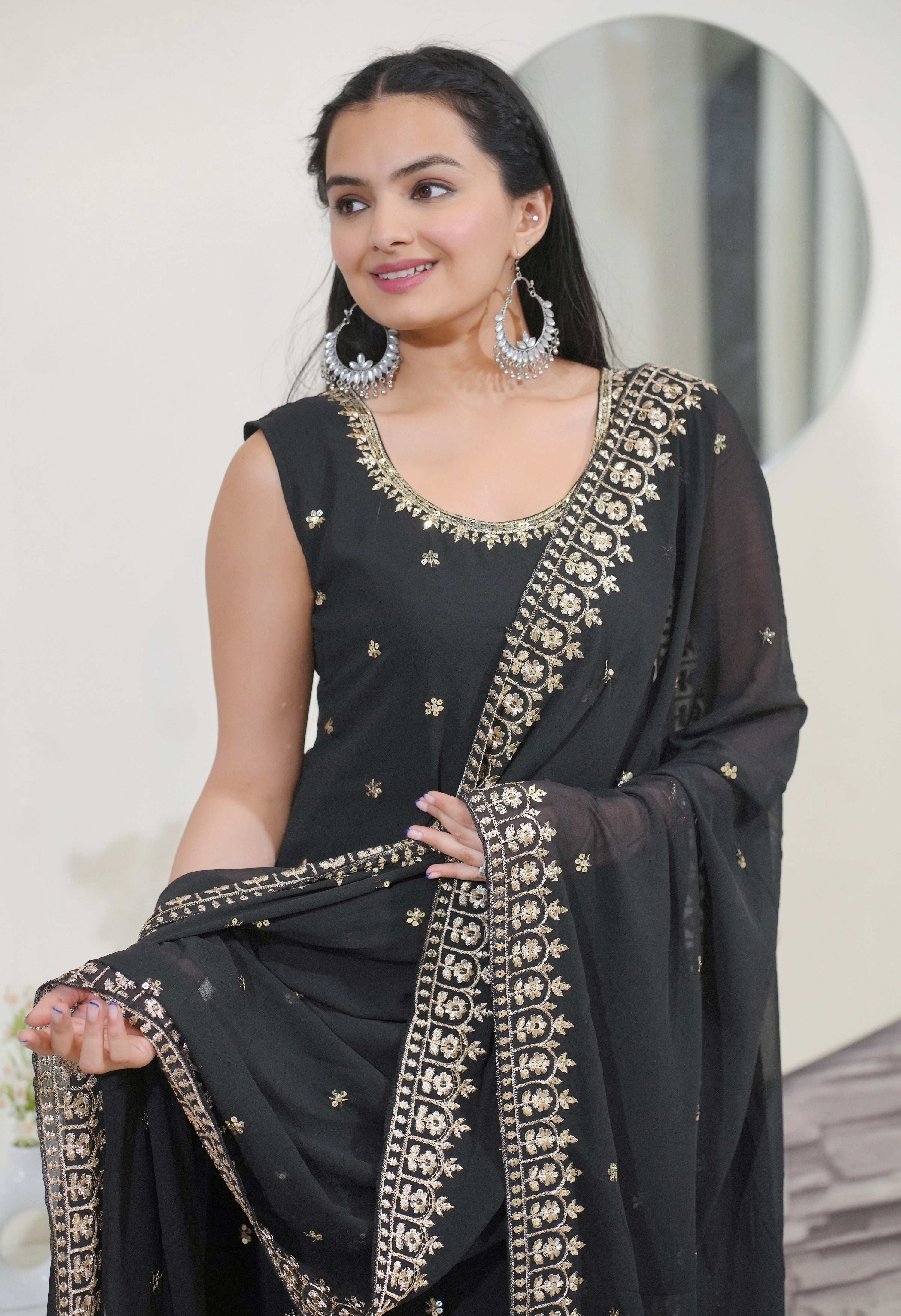 Yash Enterprise Awasome Embroidery Georgette Black Readymade Salwar Suit