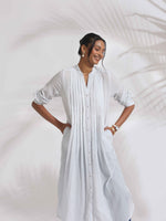 Thumbnail for trueBrowns White Cotton Stripe Pleated Shirt Kurta Set