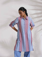 Thumbnail for trueBrowns Blue Cotton Stripe Kurta Co-ord Set