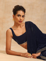 Thumbnail for trueBrowns Midnight Blue Velvet Sleeveless Blouse - Distacart