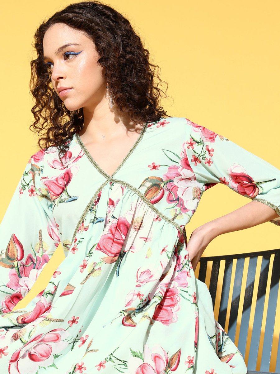 Ahalyaa Women Floral Printed Pleated Kurti with Sharara - Distacart