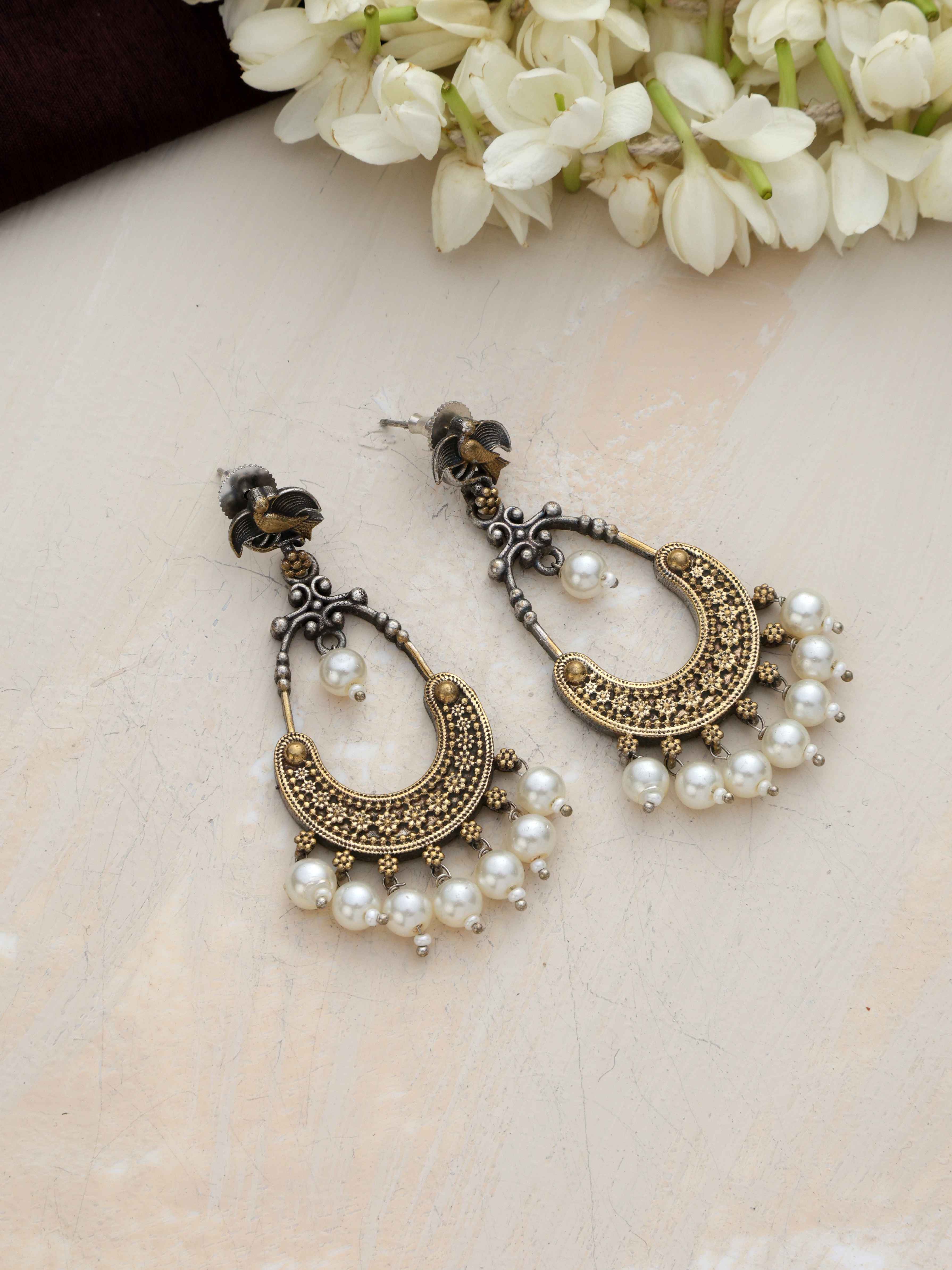 trueBrowns Silver Gold Tone Chandbaali Earrings - Distacart