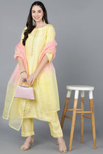 Thumbnail for Ahika Yellow Poly Silk Straight Kurta Pant With Dupatta - Distacart