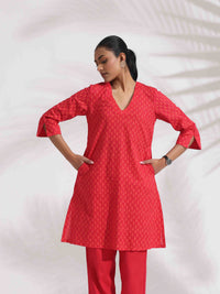 Thumbnail for trueBrowns Red Cotton Print Kurta Co-ord Set