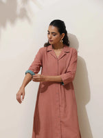 Thumbnail for trueBrowns Peach Cotton Linen Kurta Pant Set