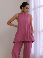 Thumbnail for trueBrowns Onion Pink Dobby Sleeveless Short Co-Ord Set - Distacart