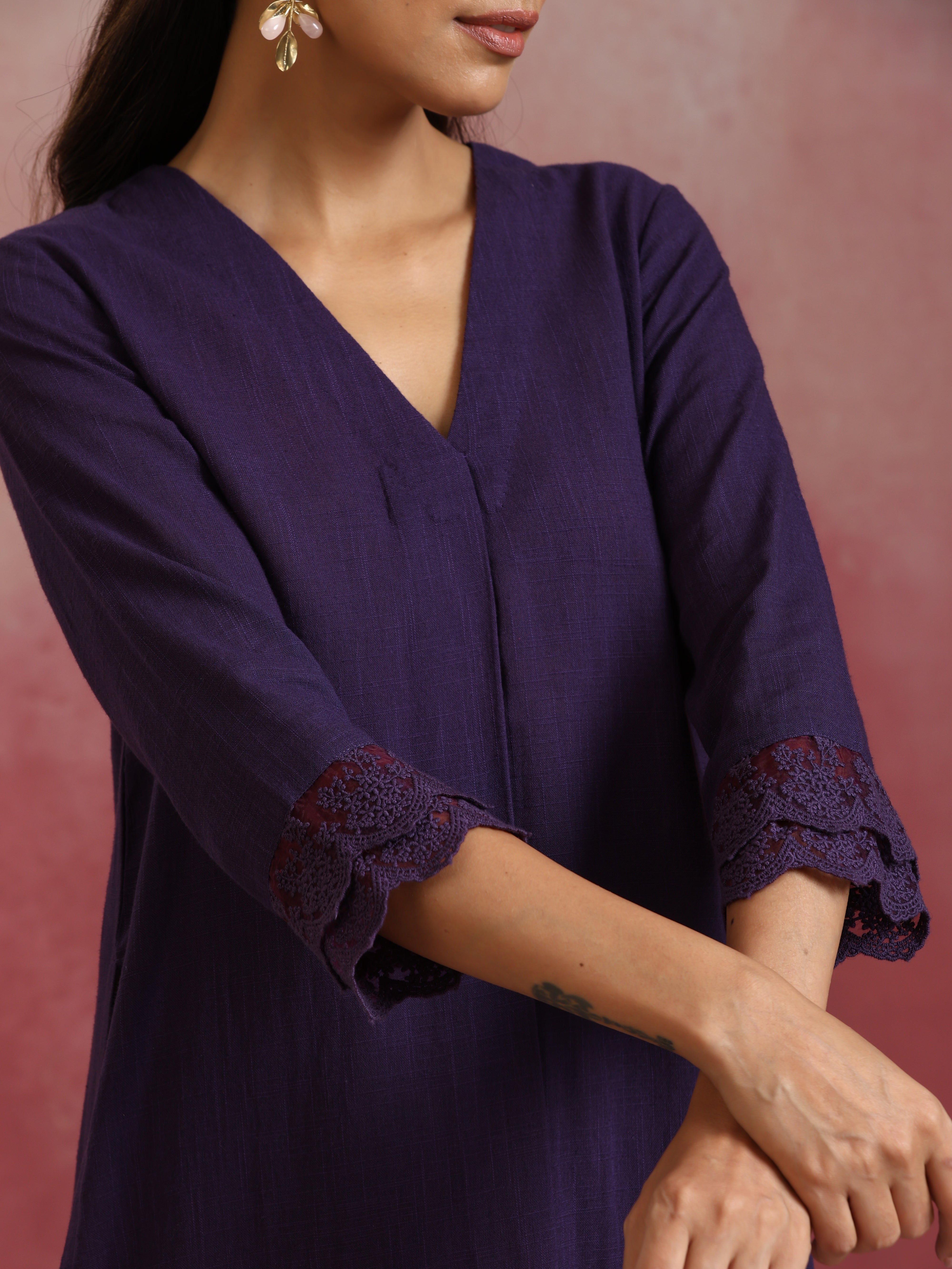 trueBrowns Purple Cotton Dobby Kurta Set - Distacart