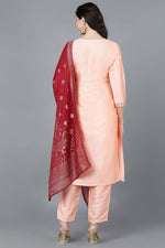 Thumbnail for Ahika Peach Poly Silk A-Line Kurta Pant With Dupatta