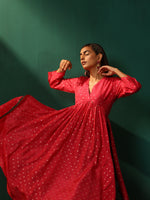 Thumbnail for trueBrowns Pink Square Viscose Silk V-Neck Waist Gathered Kurta Pant Set - Distacart