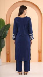 Thumbnail for Gharana India Ishq Luxury Rayon 2Pc Navy Blue Chikankari Kurta Set - Dista