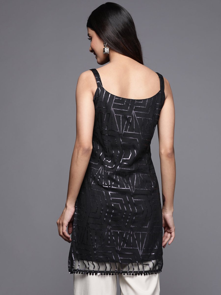 Ahalyaa Square Neck Printed Embellished Crepe Tunic - Distacart