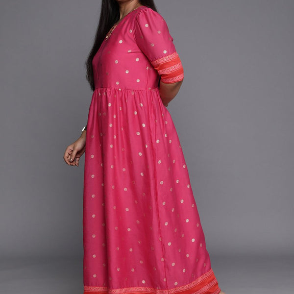 Ahalyaa Plus Size V-Neck Maxi Ethnic Dress - Distacart